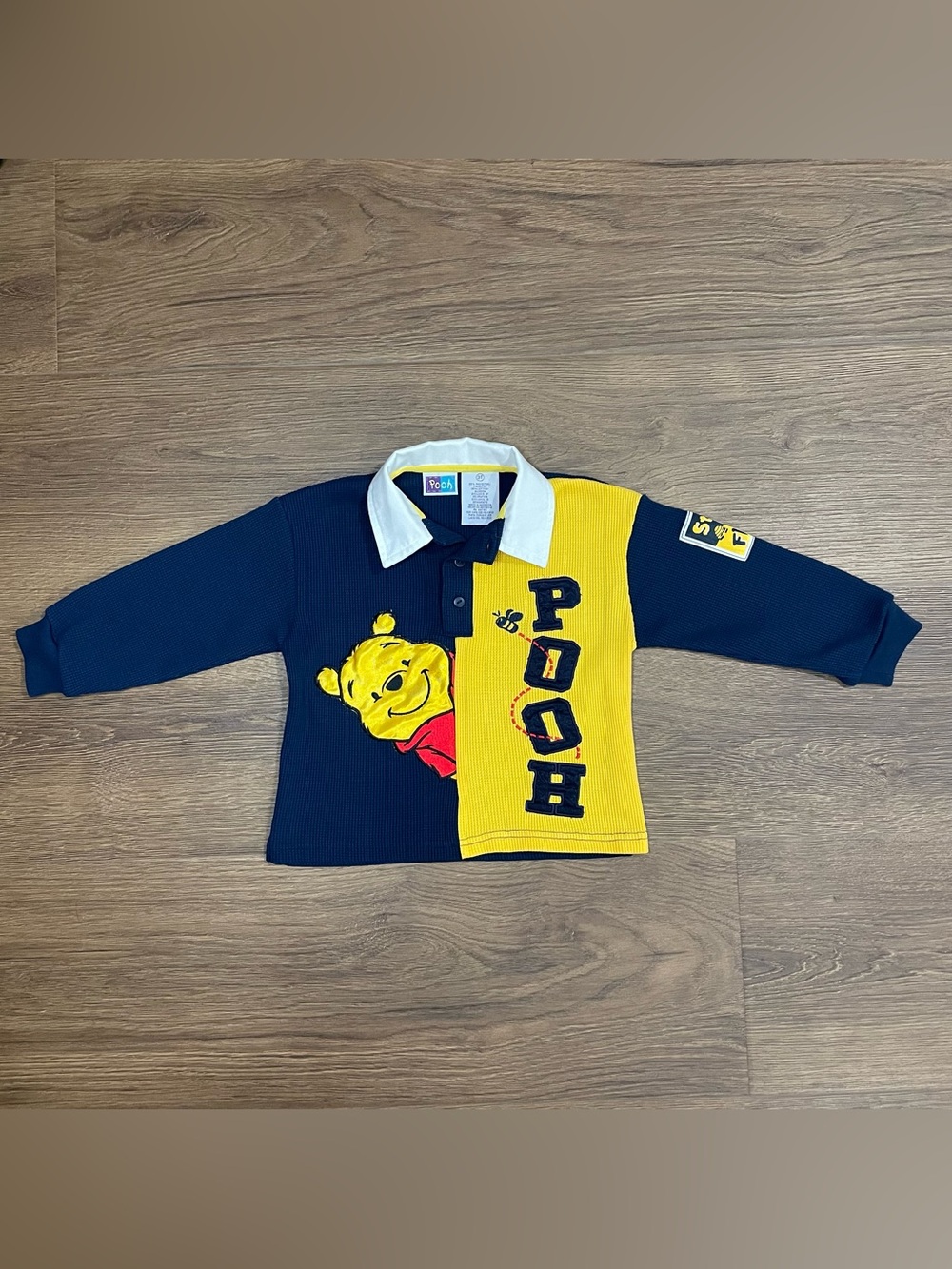 Vintage Winnie the Pooh Navy and Yellow Colorblock Long Sleeve Shirt 3T